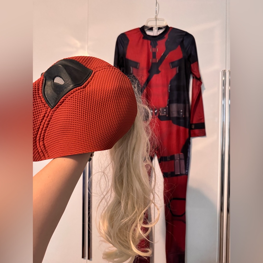 Lady Deadpool Halloween Costume Wig Mask Red Super Hero Outfit Marvel Cosplay
